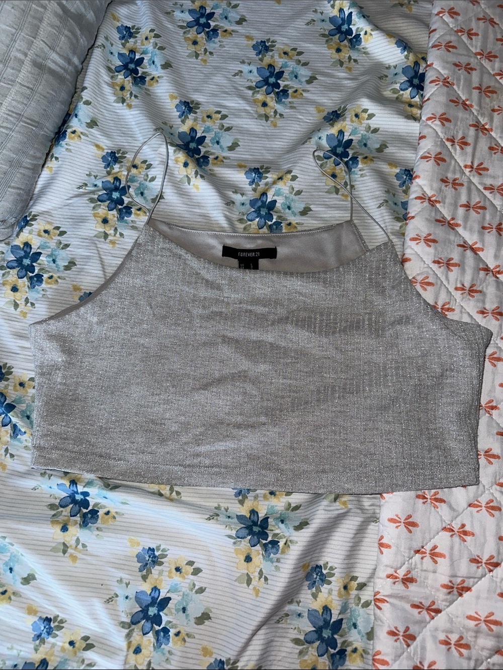Forever 21 Silver Shimmer Cropped Cami